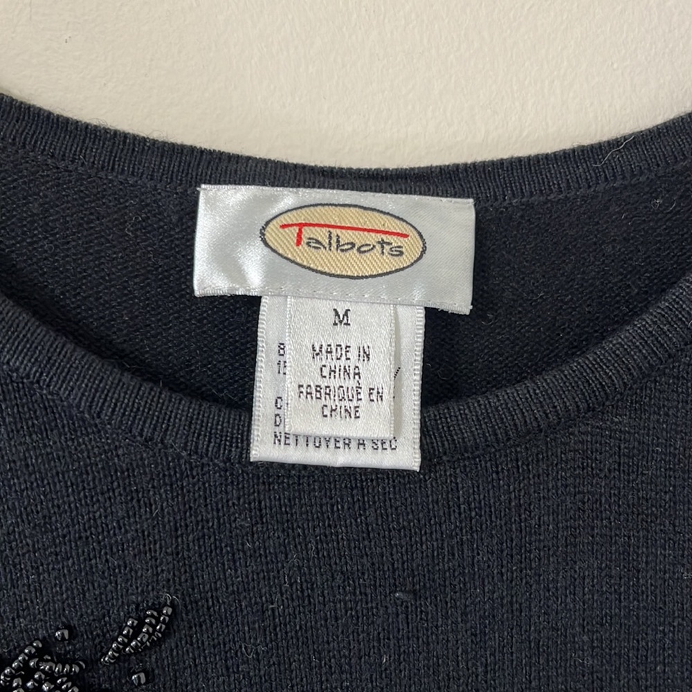 Talbots Black Beaded Detail Silk Cashmere Blend Lightweight Sweater Vest Size M - Picture 3 of 6